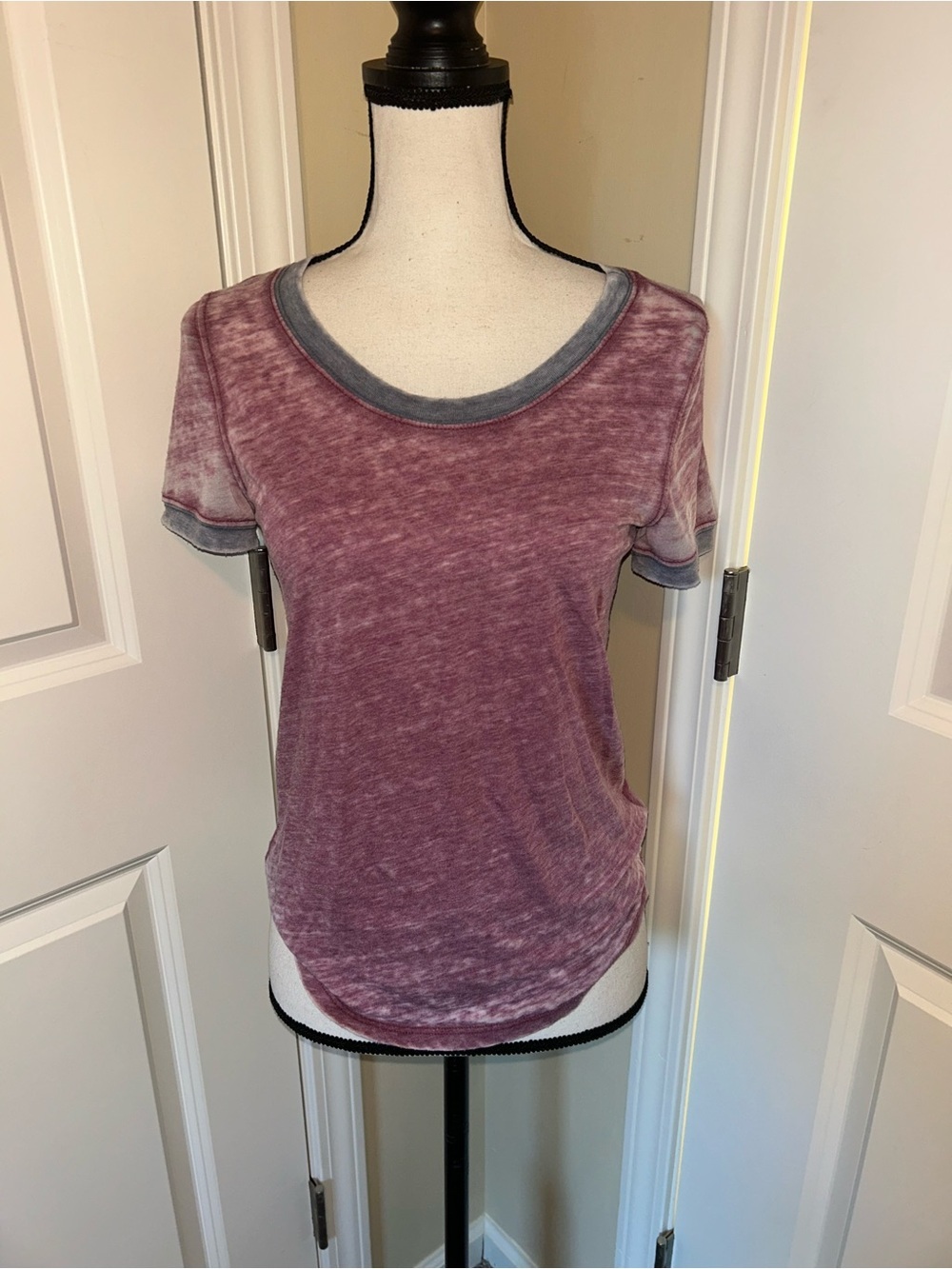 Nollie Mauve Mineral-Wash Short Sleeve Tee with Gray Trim